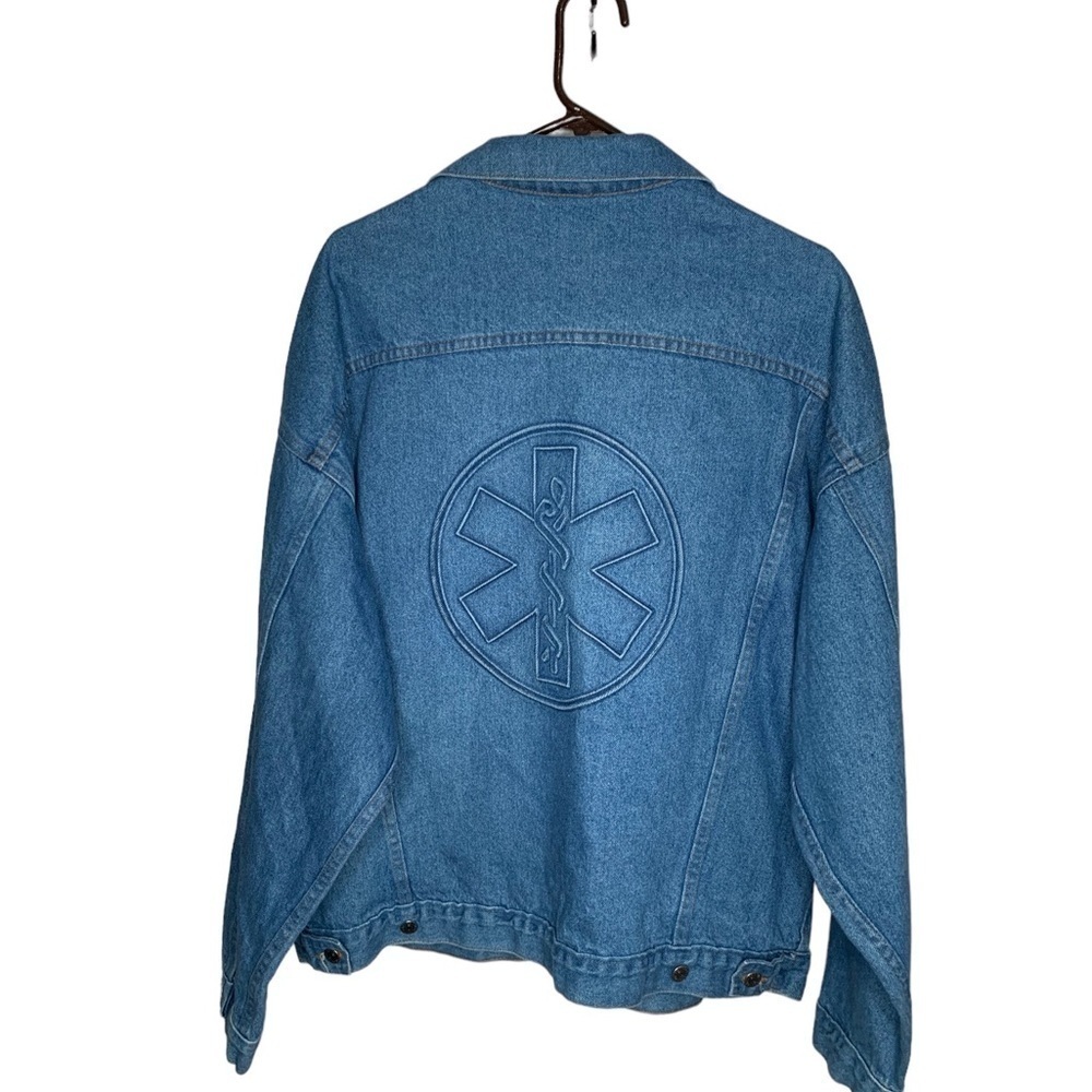 Vtg TYCA Mens Denim Embossed EMS Star Of Life Jacket size XL Blue Jean